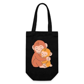 Affenmutter und Baby umarmen sich - Geschenkbeutel für Flaschen - Schwarz - Vorne