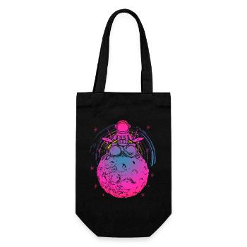 Neon astronaut on colorful moon - Gift Bag for Bottles - black - Front