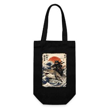 Ninja Katze, Japanischer Krieger & Kämpfer, Hai - Geschenkbeutel für Flaschen - Schwarz - Vorne