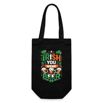 Irish You Were Beer | St Patrick's Day Wortspiel - Geschenkbeutel für Flaschen - Schwarz - Vorne