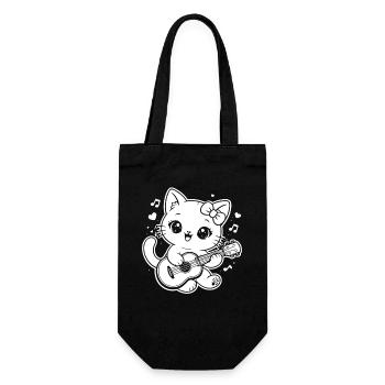 Chat kawaï jouant du ukulélé - Sac à bouteille - noir - Devant