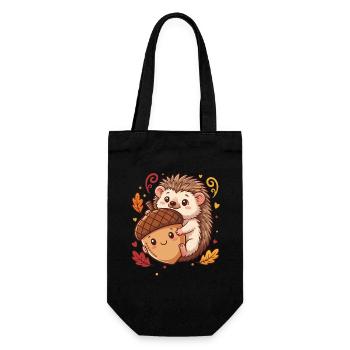 Süßer Igel mit Eichel Herbst - Geschenkbeutel für Flaschen - Schwarz - Vorne