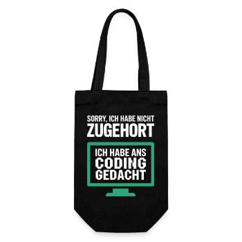 Gedanken statt Gehör am Pixelmonitor - Geschenkbeutel für Flaschen - Schwarz - Vorne