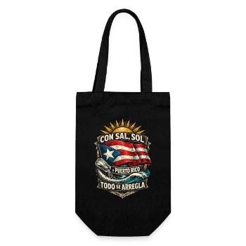 Puerto Rico Boricua Con Sal, Sol Todo Se Arregla - Geschenkbeutel für Flaschen - Schwarz - Vorne