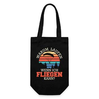 Gleitschirmfliegen WARUM LAUFEN Lustiges - Geschenkbeutel für Flaschen - Schwarz - Vorne
