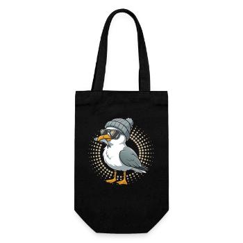 Mouette mouette de la lune avec casquette et poisson dans la bouche - Sac à bouteille - noir - Devant