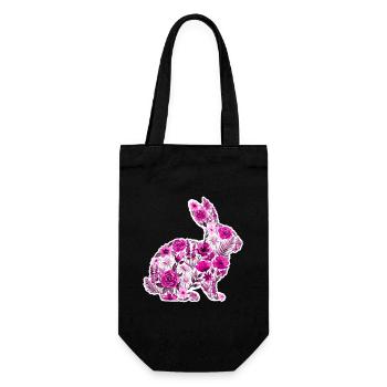 Hase Silhouette Blumen Pink - Geschenkbeutel für Flaschen - Schwarz - Vorne