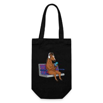 Pony with headphones on smartphone - Gift Bag for Bottles - black - Front