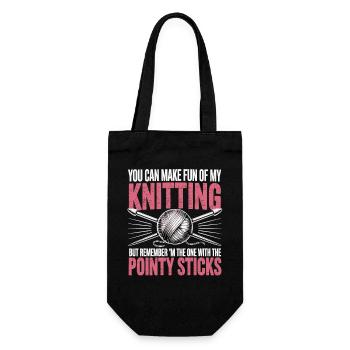 Vous pouvez vous moquer de mon tricot – Humour - Sac à bouteille - noir - Devant