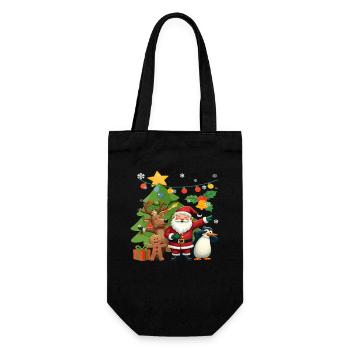 Dabbing Weihnachtsmann Rentier Pinguin Kinder - Geschenkbeutel für Flaschen - Schwarz - Vorne