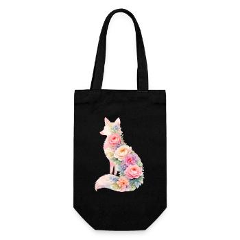 Fuchs Pastell Blumen Silhouette - Geschenkbeutel für Flaschen - Schwarz - Vorne