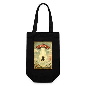 Katze, UFO, Entführung, Aliens, Ausserirdische - Geschenkbeutel für Flaschen - Schwarz - Vorne