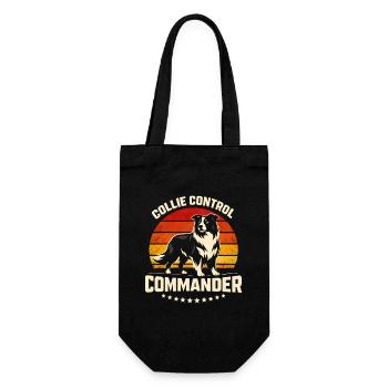 Collie Kommando | Border Collie Retro - Geschenkbeutel für Flaschen - Schwarz - Vorne