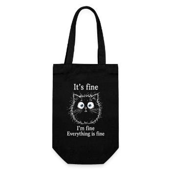 It's Fine I'm Fine Everything is Fine Katzen - Geschenkbeutel für Flaschen - Schwarz - Vorne