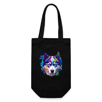 Sibirisches Husky-Hundeporträt Lebendiges Ölgemälde - Geschenkbeutel für Flaschen - Schwarz - Vorne