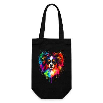 Papillon | Zwergspaniel Pop Art - Geschenkbeutel für Flaschen - Schwarz - Vorne