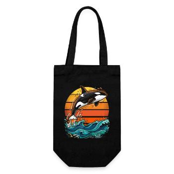 Orca im Sonnenuntergang - Geschenkbeutel für Flaschen - Schwarz - Vorne