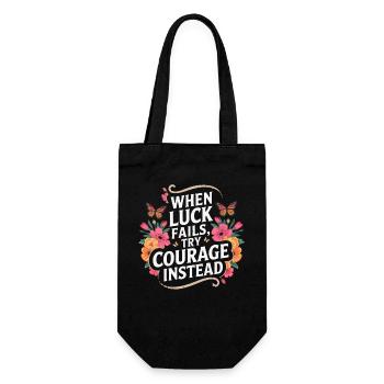 Courage Over Luck Floral Quote - Gift Bag for Bottles - black - Front