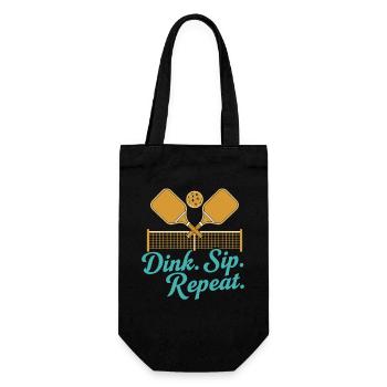 Pickleball Funny Player Dink Sip Repeat Paddles - Gift Bag for Bottles - black - Front