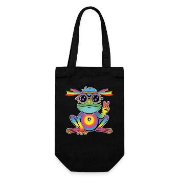 Hippie Frosch T-Shirt – Peace Regenbogen Frosch - Geschenkbeutel für Flaschen - Schwarz - Vorne