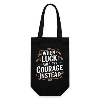 Courage Over Luck Quote Typography Tee - Gift Bag for Bottles - black - Front
