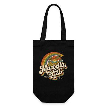 Marbella Retro Sonnenuntergang 2026 - Geschenkbeutel für Flaschen - Schwarz - Vorne