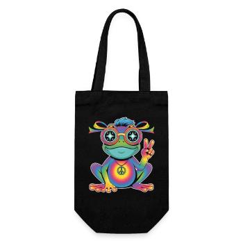 Frosch T-Shirt Peace Symbol Hippie Style - Geschenkbeutel für Flaschen - Schwarz - Vorne