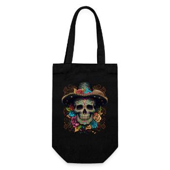 Vibrant Sugar Skull in Floral Sombrero - Gift Bag for Bottles - black - Front