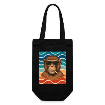 Wellen-Chimp mit Sonnenbrille - Geschenkbeutel für Flaschen - Schwarz - Vorne