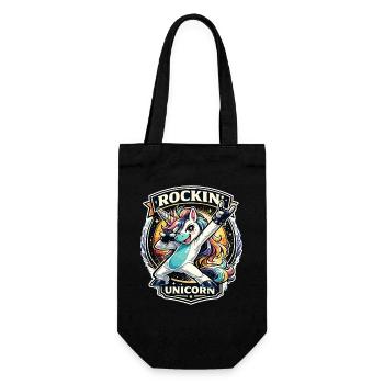 Rockin' Unicorn Retro Badge in Rock Style - Gift Bag for Bottles - black - Front