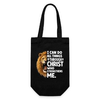 Löwe der Stärke durch Christus - Geschenkbeutel für Flaschen - Schwarz - Vorne