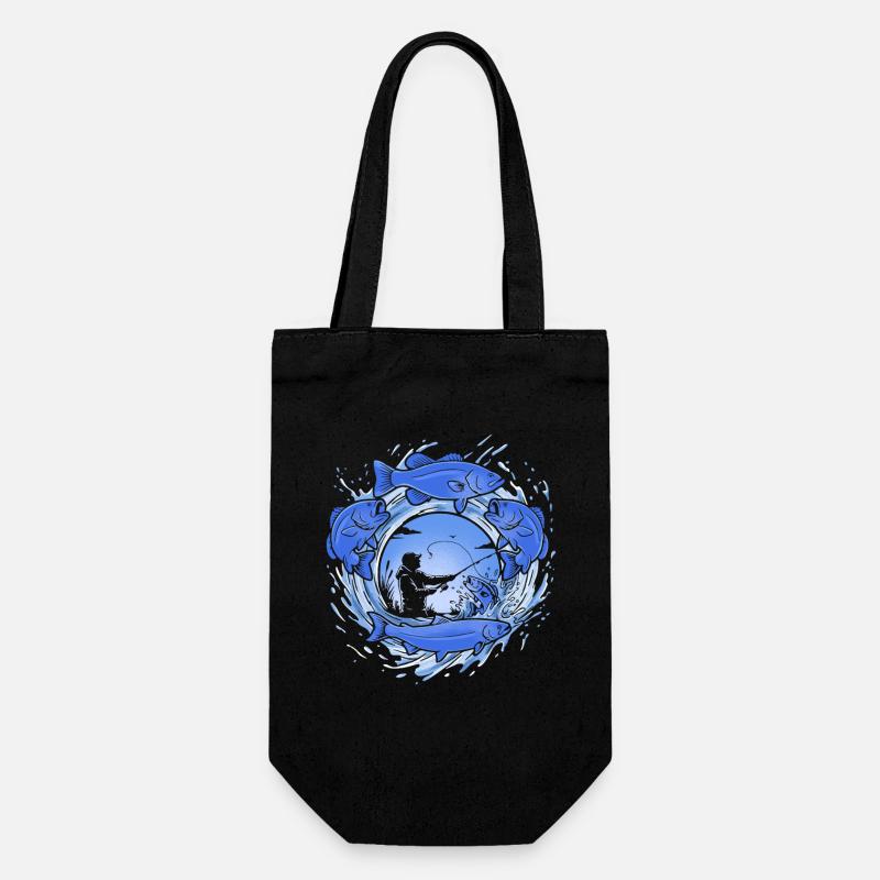 Pêche – graphismes dynamiques de poissons et de pêcheurs - Sac à bouteille - noir