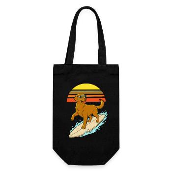 Surferhund mit Brille – Retro-Strandstil - Geschenkbeutel für Flaschen - Schwarz - Vorne
