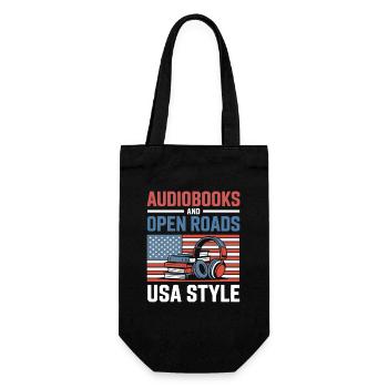 Road Trip USA Mit Hörbuch Lustiges Reise Motiv - Geschenkbeutel für Flaschen - Schwarz - Vorne