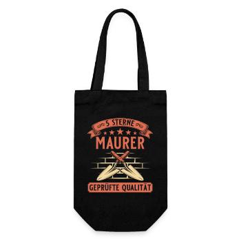 Maurer 5 Sterne – Geprüfte Qualität Handwerk - Geschenkbeutel für Flaschen - Schwarz - Vorne
