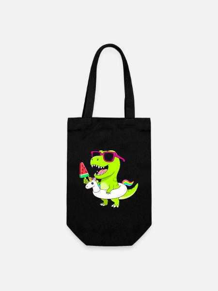 Neon-Dino mit Eis und Einhorn - Geschenkbeutel für Flaschen - Schwarz