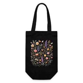 Wildblumen Blumen Blumen Botanischer Naturgarten - Geschenkbeutel für Flaschen - Schwarz - Vorne