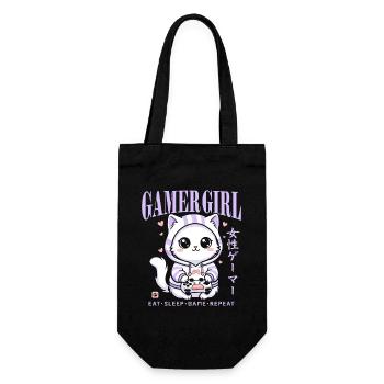 Gamer Girl Cat Kawaii Anime Gaming Cute - Gift Bag for Bottles - black - Front