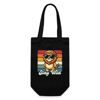 Löwe Stay Wild Kinder Shirt Lustig Geschenk - Geschenkbeutel für Flaschen - Schwarz - Vorne
