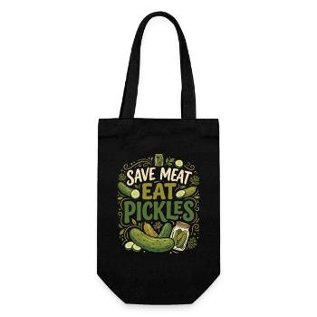 Lustiger Gurken Spruch Save Meat Eat Pickles - Geschenkbeutel für Flaschen - Schwarz - Vorne