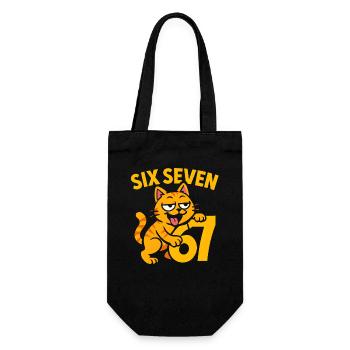 Six Seven Katze 67 Italian Brainrot Humor - Geschenkbeutel für Flaschen - Schwarz - Vorne