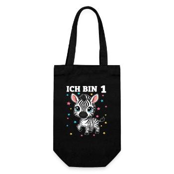 Ich bin 1 - Süßes Zebra zum 1. Geburtstag - Geschenkbeutel für Flaschen - Schwarz - Vorne