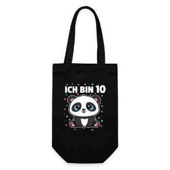 Ich bin 10 - Süßes Panda zum 10. Geburtstag - Geschenkbeutel für Flaschen - Schwarz - Vorne