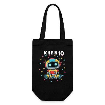 Ich bin 10 - Süßes Roboter zum 10. Geburtstag - Geschenkbeutel für Flaschen - Schwarz - Vorne