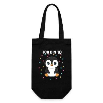 Ich bin 10 - Süßes Pinguin zum 10. Geburtstag - Geschenkbeutel für Flaschen - Schwarz - Vorne