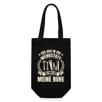 Werkstatt da hab ich meine Ruhe – Handwerker - Geschenkbeutel für Flaschen - Schwarz - Vorne