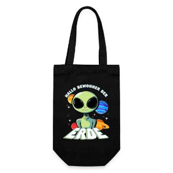 Hallo Bewohner der Erde Alien - Geschenkbeutel für Flaschen - Schwarz - Vorne