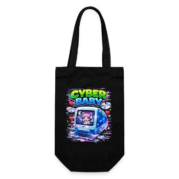 Cyber ​​Baby pixel art with Y2K aesthetic. - Gift Bag for Bottles - black - Front