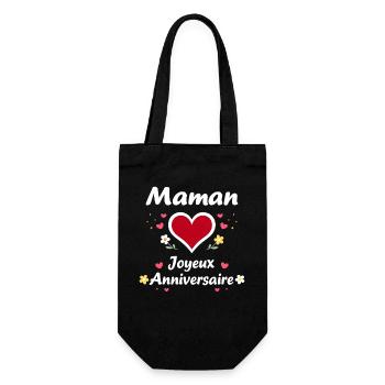 Maman Joyeux Anniversaire Cœur Fleurs - Sac à bouteille - noir - Devant