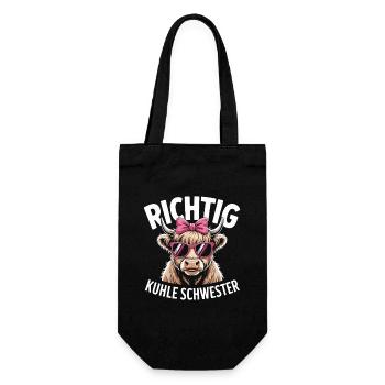 Richtig kuhle Schwester – Lustiger Kuh Wortwitz - Geschenkbeutel für Flaschen - Schwarz - Vorne